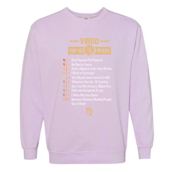 Zodiac Sign Funny Top 10 Rules Of Virgo Horoscope Birthday Great Gift Garment-Dyed Sweatshirt