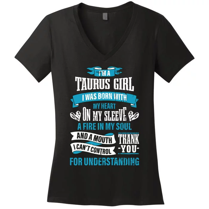 Zodiac Sign Funny Im A Taurus Girl Graphic Women's V-Neck T-Shirt