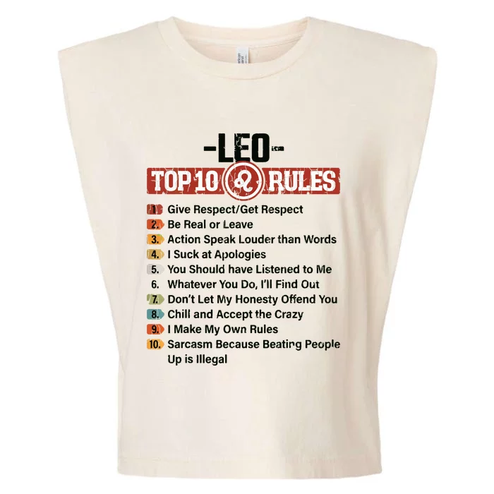 Zodiac Sign Funny Top 10 Rules Of Leo Graphic Garment-Dyed Women's Muscle Tee