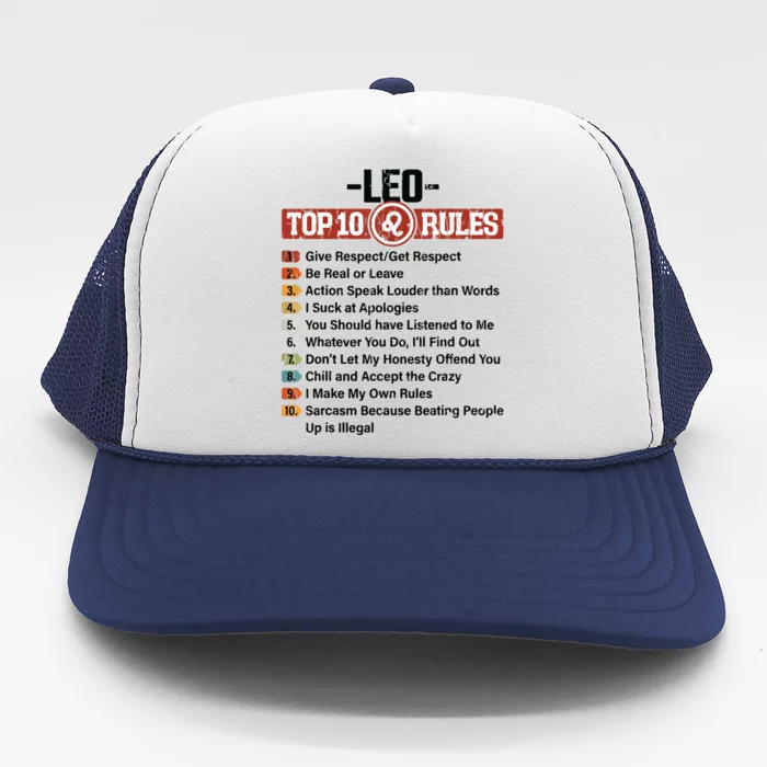 Zodiac Sign Funny Top 10 Rules Of Leo Graphic Trucker Hat