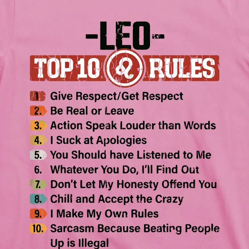 Zodiac Sign Funny Top 10 Rules Of Leo Graphic T-Shirt