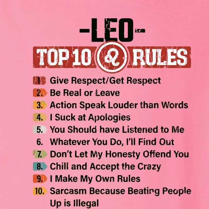 Zodiac Sign Funny Top 10 Rules Of Leo Graphic Toddler Long Sleeve Shirt