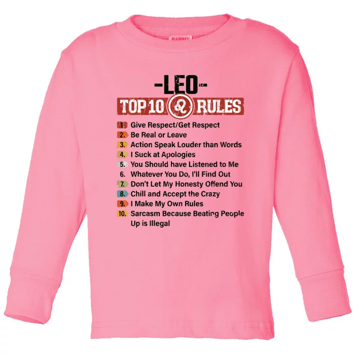 Zodiac Sign Funny Top 10 Rules Of Leo Graphic Toddler Long Sleeve Shirt