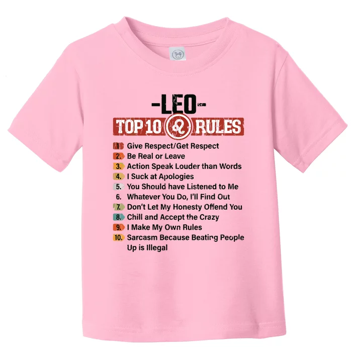 Zodiac Sign Funny Top 10 Rules Of Leo Graphic Toddler T-Shirt