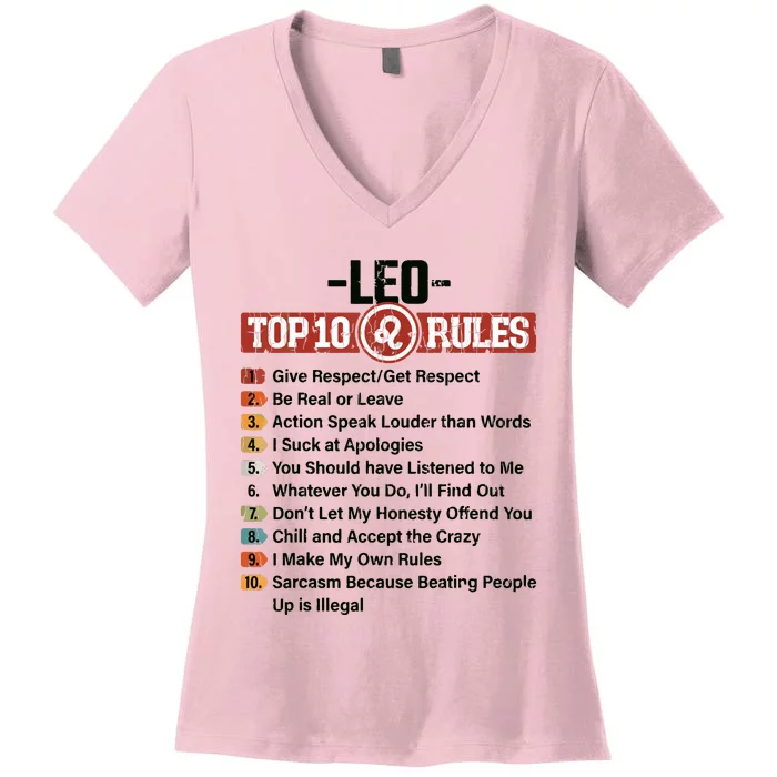 Zodiac Sign Funny Top 10 Rules Of Leo Graphic Women's V-Neck T-Shirt