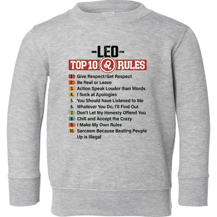 Zodiac Sign Funny Top 10 Rules Of Leo Graphic Toddler Sweatshirt