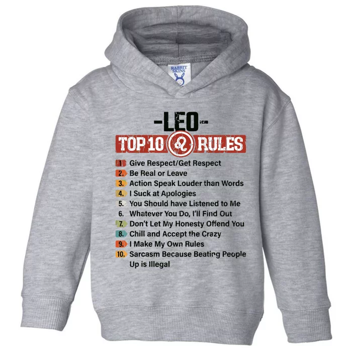 Zodiac Sign Funny Top 10 Rules Of Leo Graphic Toddler Hoodie