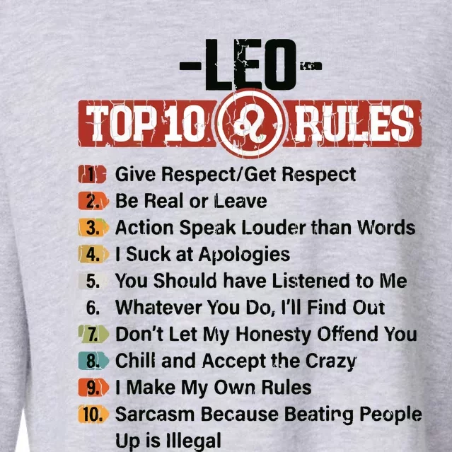 Zodiac Sign Funny Top 10 Rules Of Leo Graphic Cropped Pullover Crew