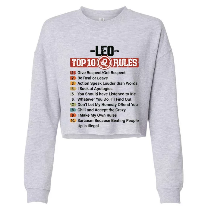 Zodiac Sign Funny Top 10 Rules Of Leo Graphic Cropped Pullover Crew