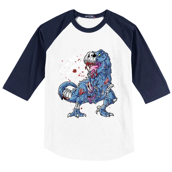 Zombie Saurus Halloween Dinosaur T Rex Skeleton Skull Sweat Baseball Sleeve Shirt