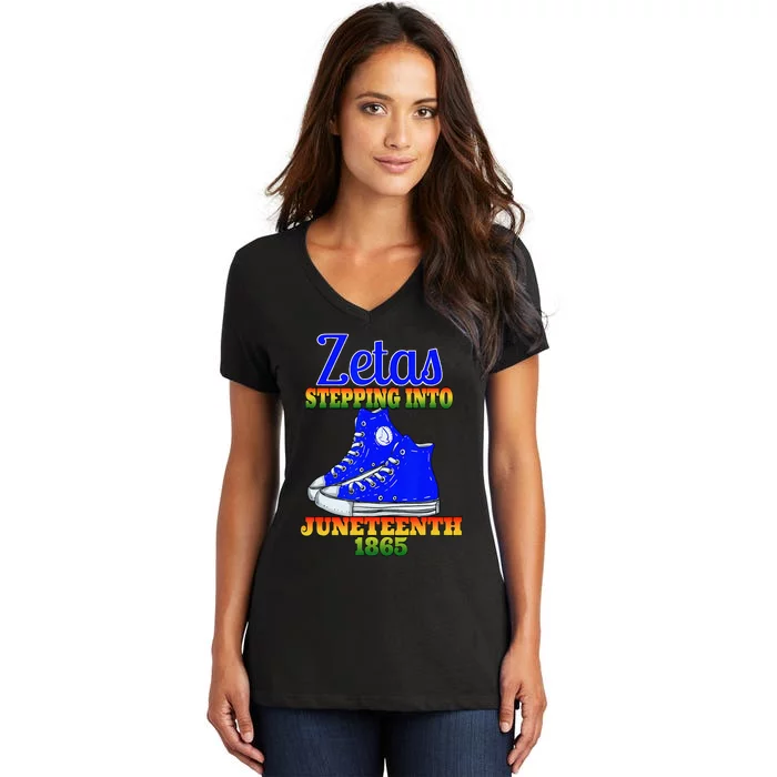 Zetas Stepping Into Juneteenth 1865 Finer Sisterhoods Line Women's V-Neck T-Shirt