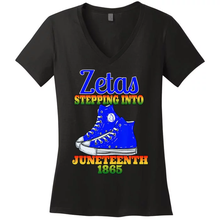 Zetas Stepping Into Juneteenth 1865 Finer Sisterhoods Line Women's V-Neck T-Shirt