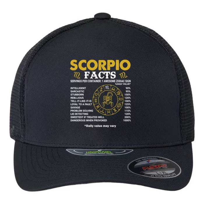 Zodiac Sign October November Scorpio Facts Gift Flexfit Unipanel Trucker Cap