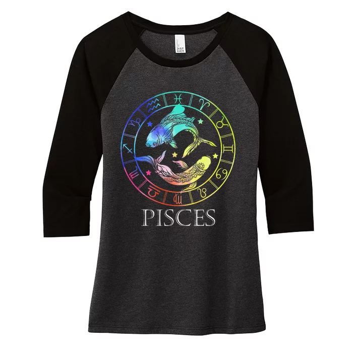 Zodiac Sign Pisces Women's Tri-Blend 3/4-Sleeve Raglan Shirt