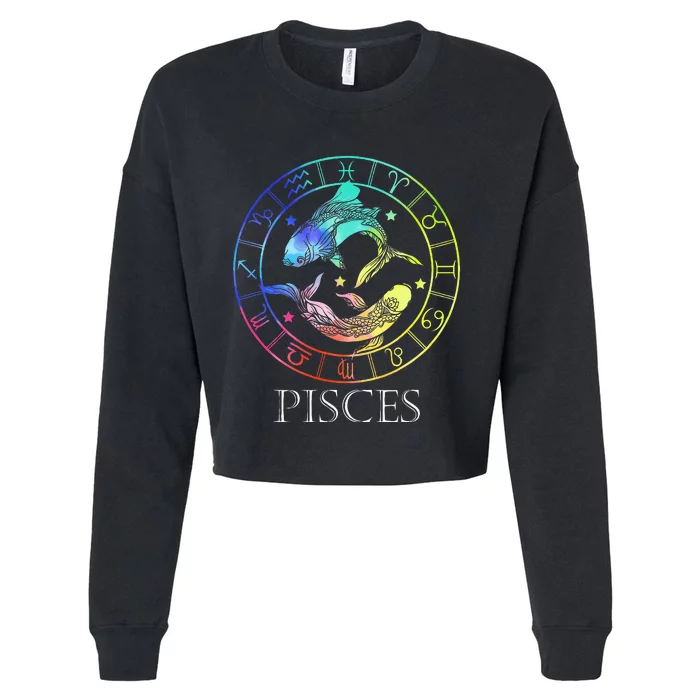 Zodiac Sign Pisces Cropped Pullover Crew