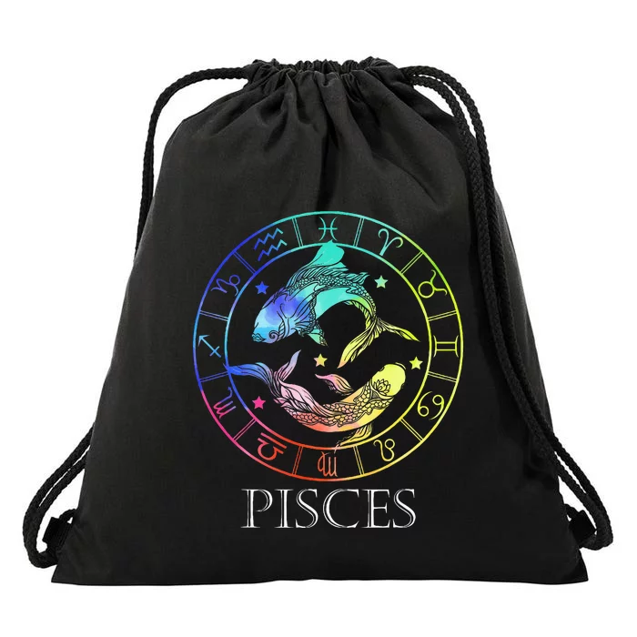 Zodiac Sign Pisces Drawstring Bag