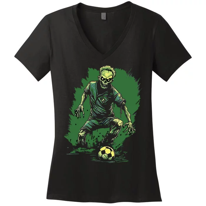 Zombie Soccer Player Halloween Costume Sport Women's V-Neck T-Shirt