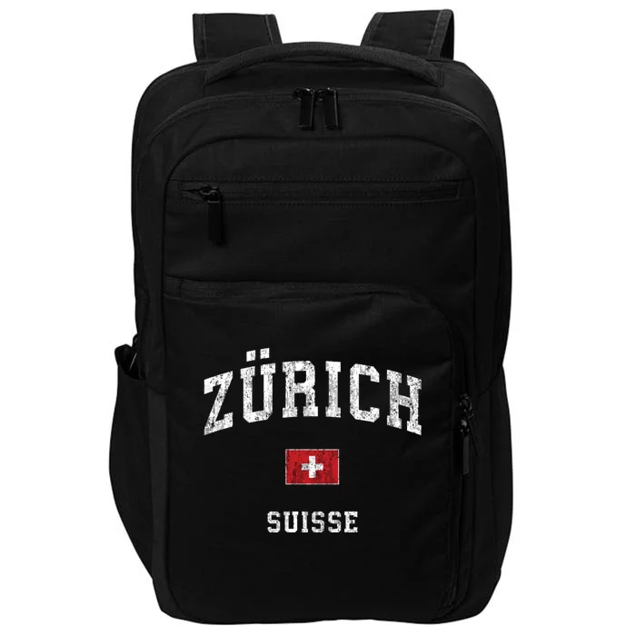 Zurich Switzerland Suisse Vintage Athletic Sports Impact Tech Backpack