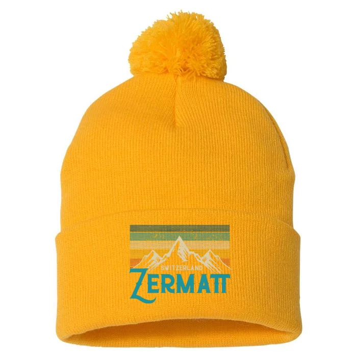 Zermatt Switzerland Swiss Vintage Mountains Souvenir Gift Pom Pom 12in Knit Beanie