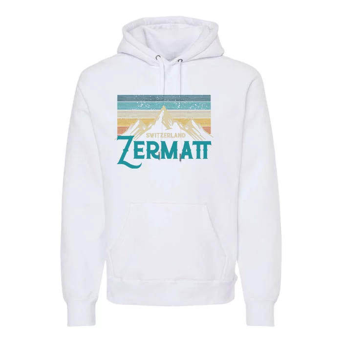 Zermatt Switzerland Swiss Vintage Mountains Souvenir Gift Premium Hoodie