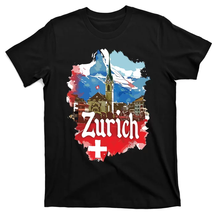 Zurich Switzerland Swiss Flag City Souvenir T-Shirt