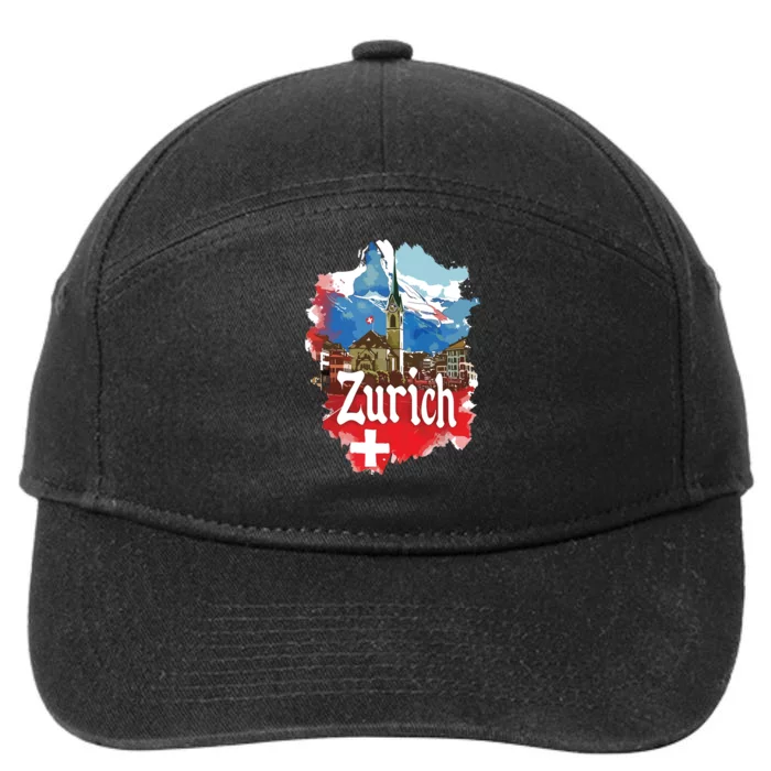 Zurich Switzerland Swiss Flag City Souvenir 7-Panel Snapback Hat