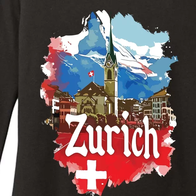 Zurich Switzerland Swiss Flag City Souvenir Womens CVC Long Sleeve Shirt