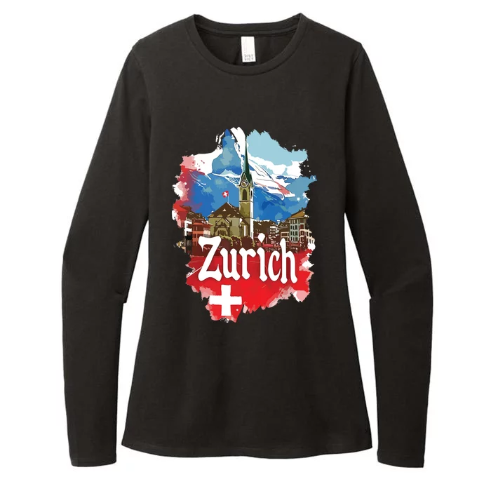 Zurich Switzerland Swiss Flag City Souvenir Womens CVC Long Sleeve Shirt