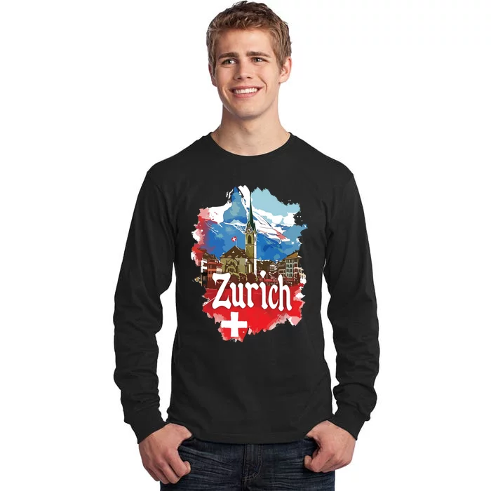 Zurich Switzerland Swiss Flag City Souvenir Tall Long Sleeve T-Shirt