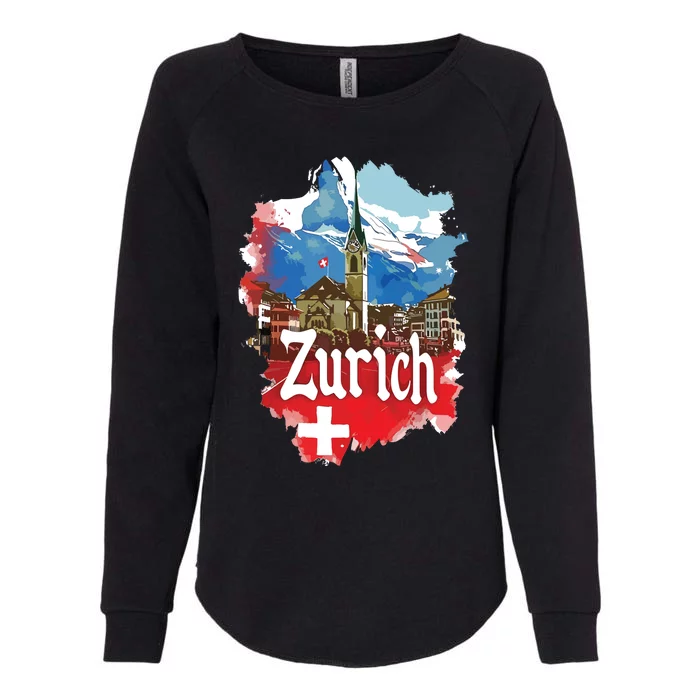 Zurich Switzerland Swiss Flag City Souvenir Womens California Wash Sweatshirt