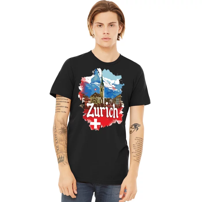 Zurich Switzerland Swiss Flag City Souvenir Premium T-Shirt