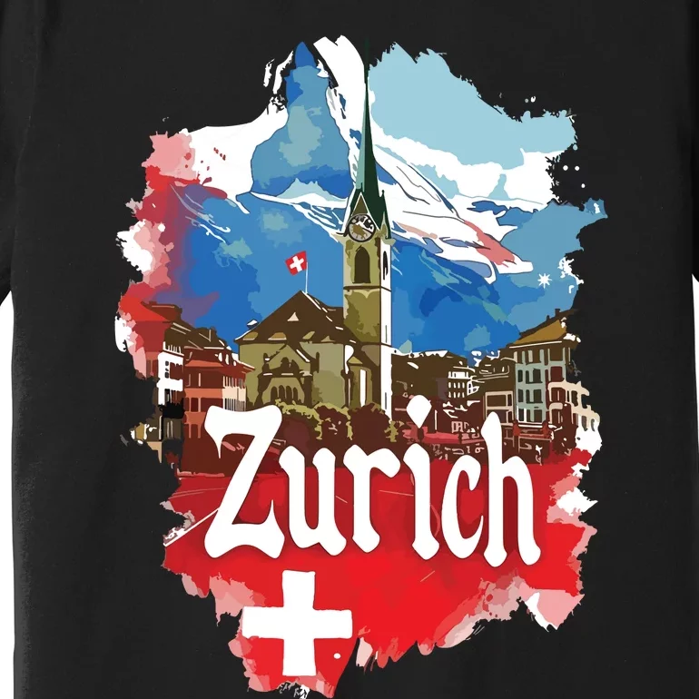 Zurich Switzerland Swiss Flag City Souvenir Premium T-Shirt