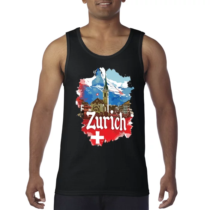 Zurich Switzerland Swiss Flag City Souvenir Tank Top