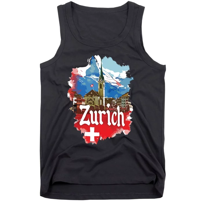 Zurich Switzerland Swiss Flag City Souvenir Tank Top