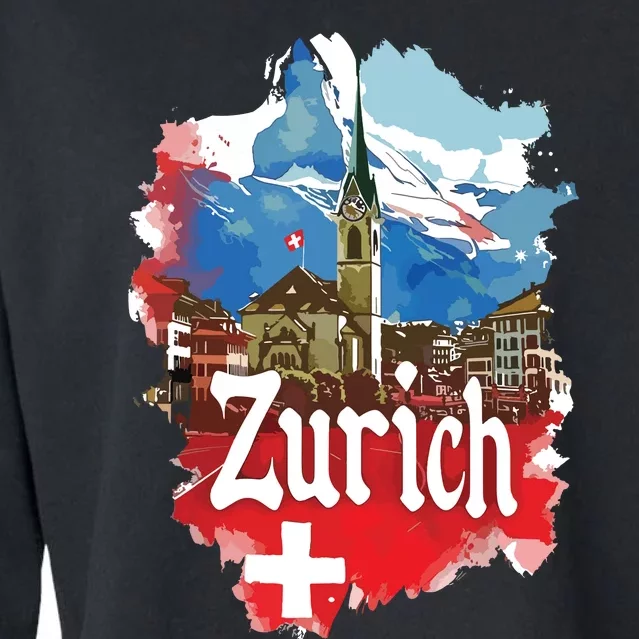 Zurich Switzerland Swiss Flag City Souvenir Cropped Pullover Crew