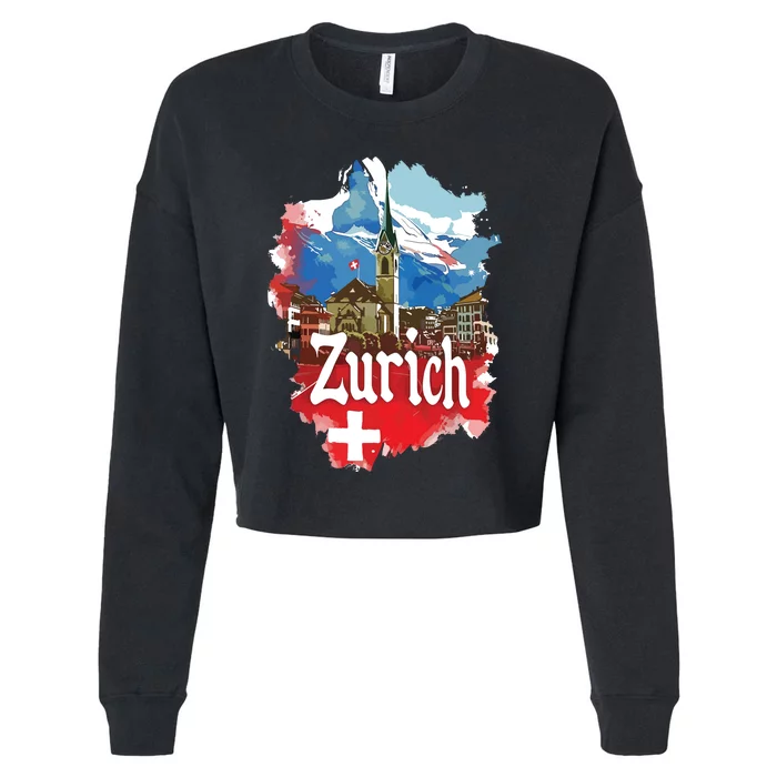 Zurich Switzerland Swiss Flag City Souvenir Cropped Pullover Crew