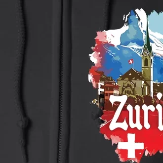 Zurich Switzerland Swiss Flag City Souvenir Full Zip Hoodie