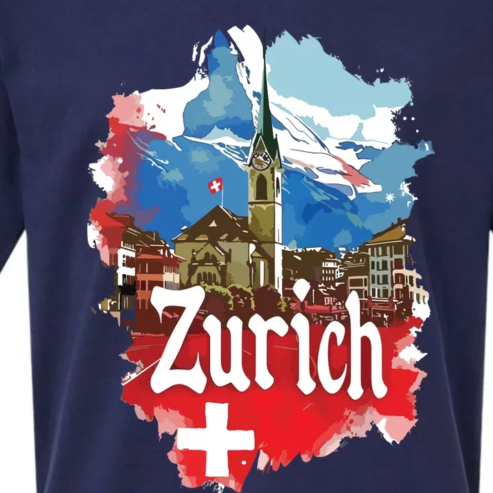 Zurich Switzerland Swiss Flag City Souvenir Sueded Cloud Jersey T-Shirt