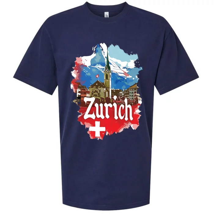 Zurich Switzerland Swiss Flag City Souvenir Sueded Cloud Jersey T-Shirt