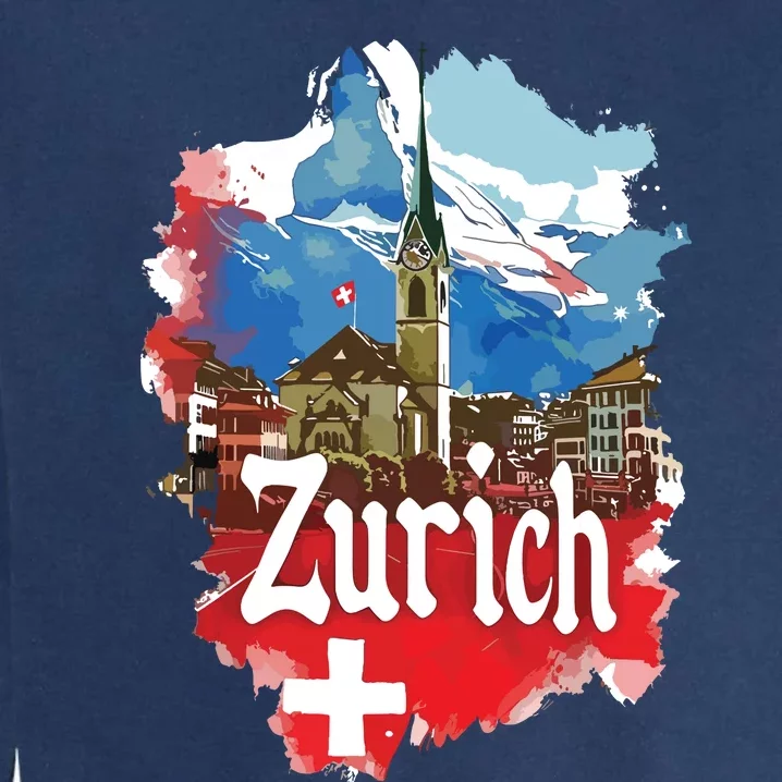 Zurich Switzerland Swiss Flag City Souvenir Garment-Dyed Sweatshirt