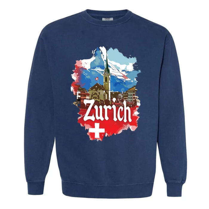 Zurich Switzerland Swiss Flag City Souvenir Garment-Dyed Sweatshirt