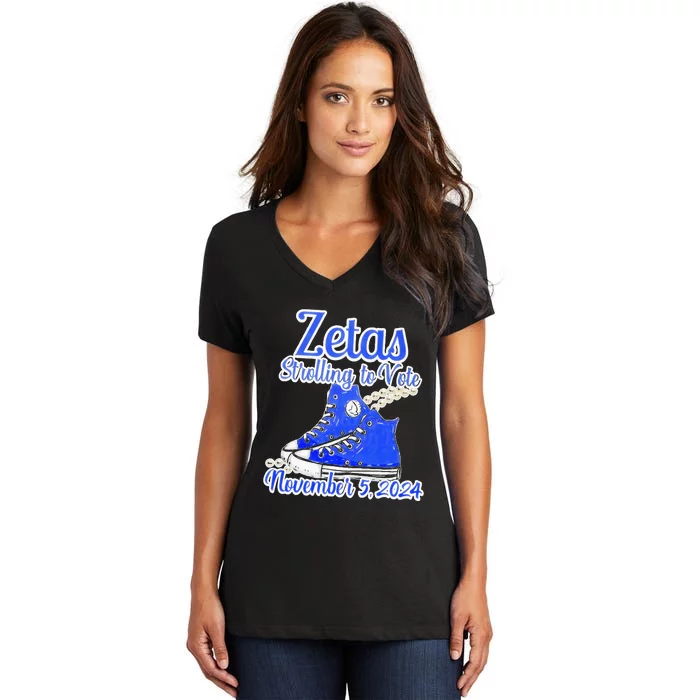 Zetas Strolling To Vote November Zeta Phi Beta Breast Voting Women's V-Neck T-Shirt