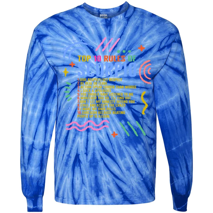 Zodiac Sign Top 10 Rules Of Scorpio Sunflower Astrology Love Meaningful Gift Tie-Dye Long Sleeve Shirt