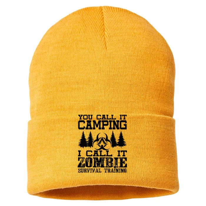 Zombie Survival Training Camping Funny Halloween Sustainable Knit Beanie