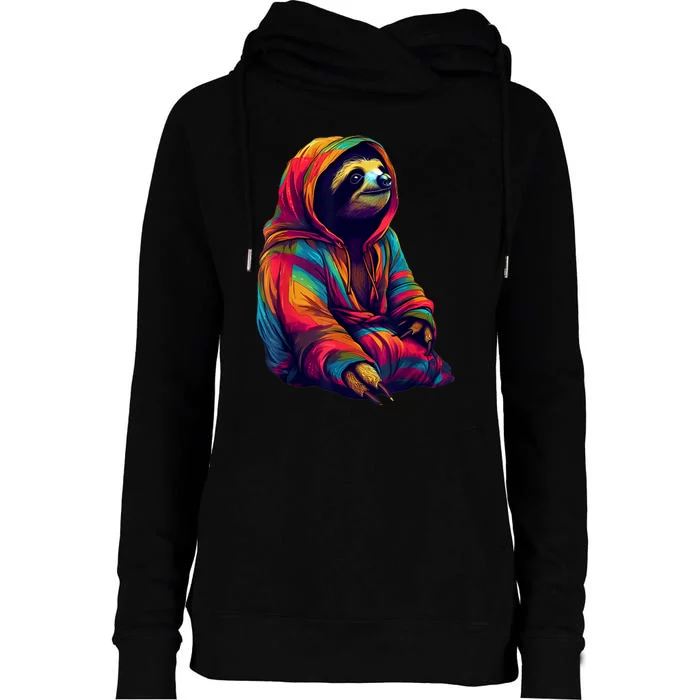 Zen Sloth Womens Funnel Neck Pullover Hood