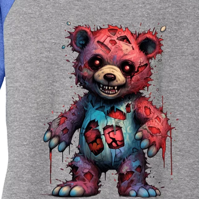 Zombie Teddy Bear Women's Tri-Blend 3/4-Sleeve Raglan Shirt