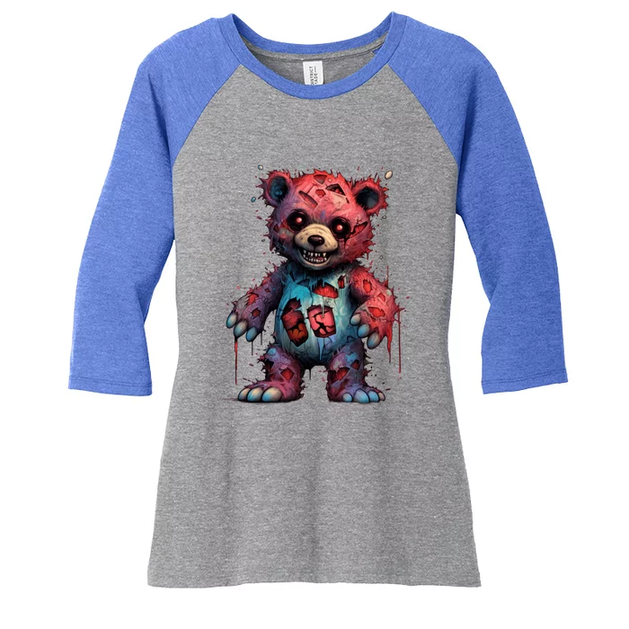 Zombie Teddy Bear Women's Tri-Blend 3/4-Sleeve Raglan Shirt