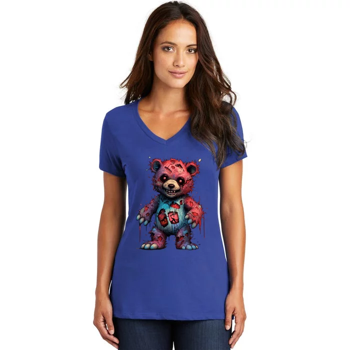 Zombie Teddy Bear Women's V-Neck T-Shirt