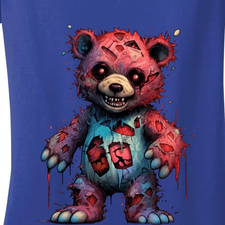 Zombie Teddy Bear Women's V-Neck T-Shirt