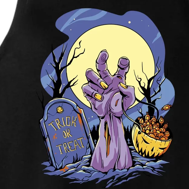 Zombie Trick Or Treat Spooky Halloween Ladies Tri-Blend Wicking Tank